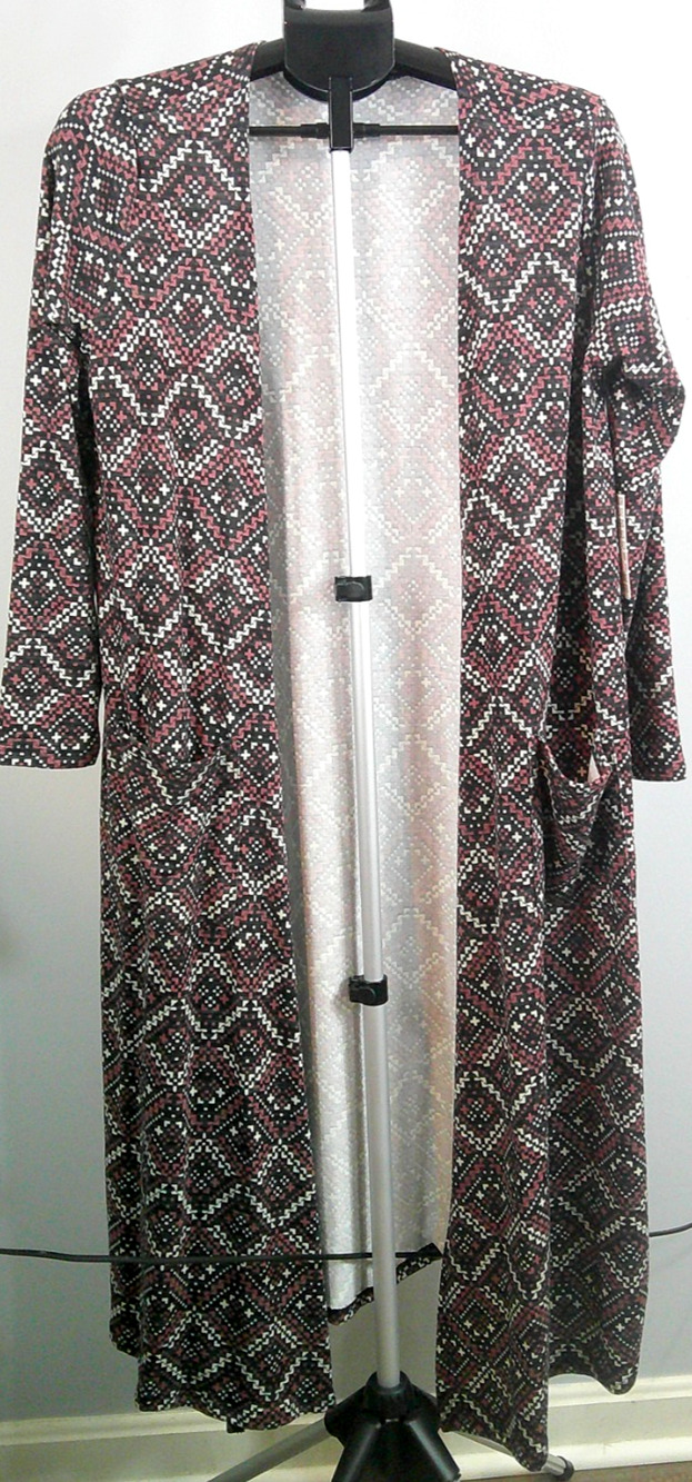LuLaRoe Sarah Duster Cardigan, Medium, new with tags Burgandy Geometric